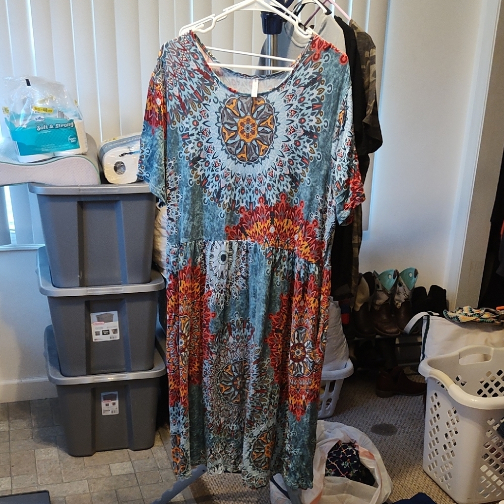 DC Vibrant Blue and Red Midi Dress